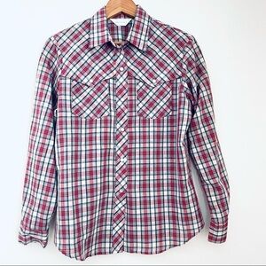 Vintage Cheryl Tiegs Red Blue Plaid Pearl Snap Western Top 14